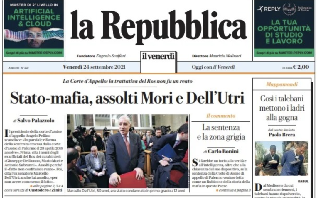 La sentenza d’appello sulla trattativa stato-mafia: il punto di vista dei quotidiani locali, nazionali e internazionali